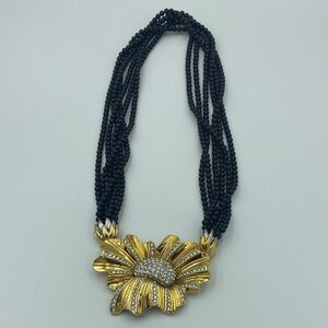 Vintage Butler 5th Ave Collection Gold Tone Flower and Black Beaded Necklace
